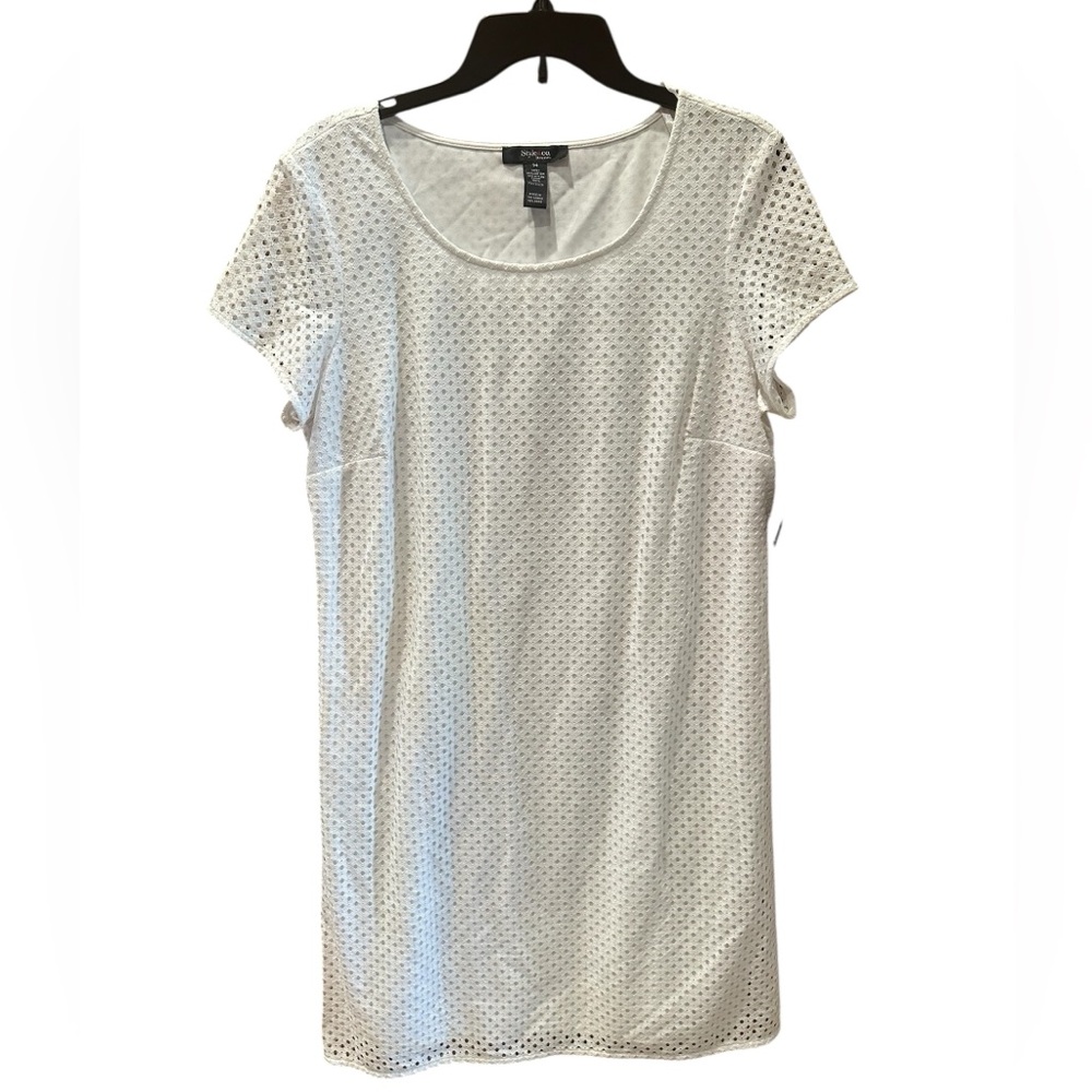 Style & Co White Eyelet Lined Short Sleeve Dress